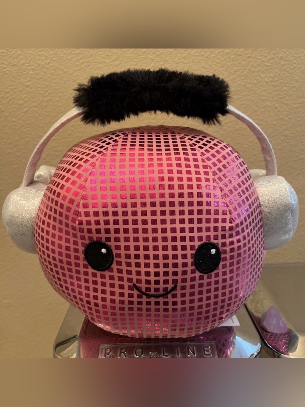 Brand New with tags, Metallic hot pink DJ plush with headphones 10” by Playright